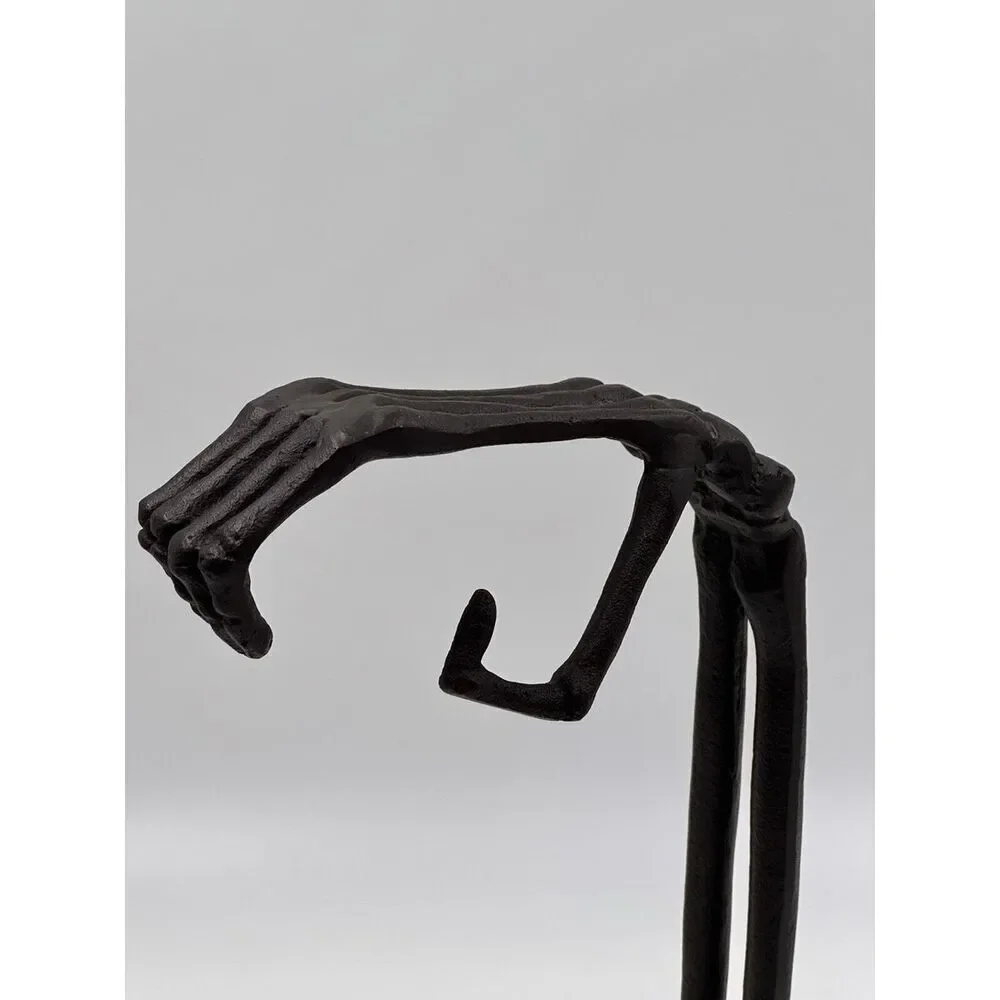 RARE NEW S/2 Pottery Barn Bronze Skeleton Lantern Hand Hooks Halloween